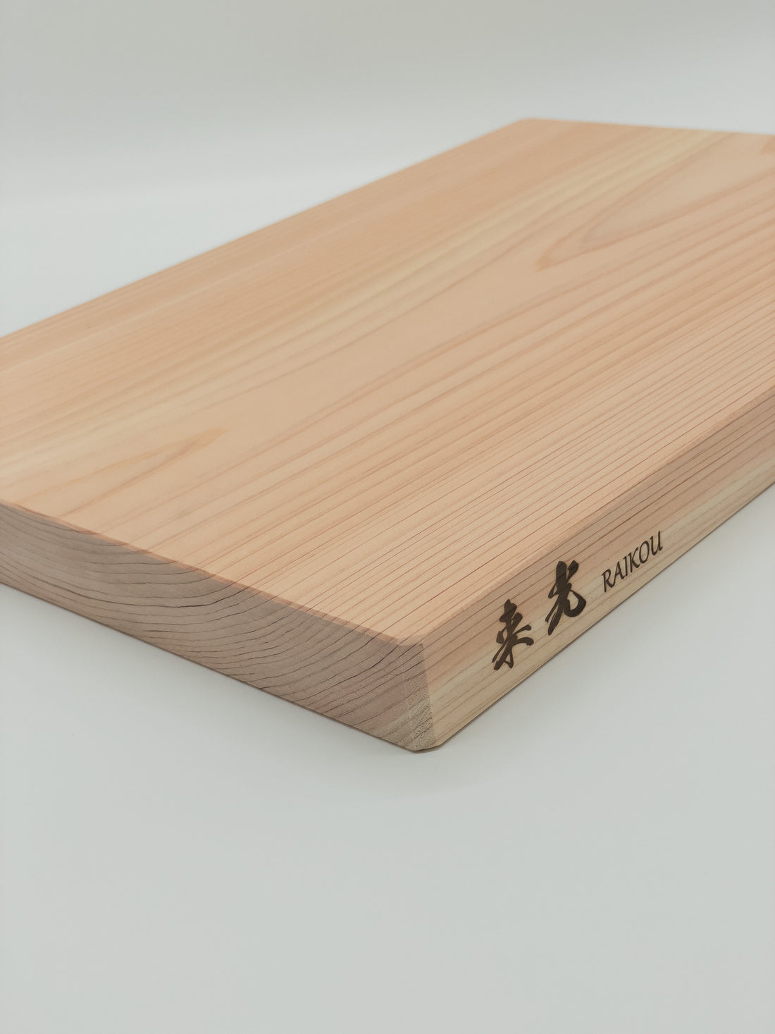 Raikou handmade natural hinoki wood cutting board top down broad view