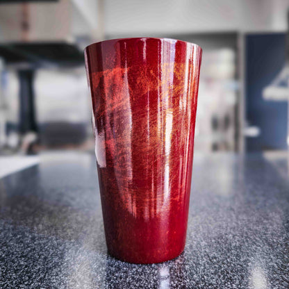 Japanese Urushi, red and orange, double walled stainless Steel Cup, kitchen background