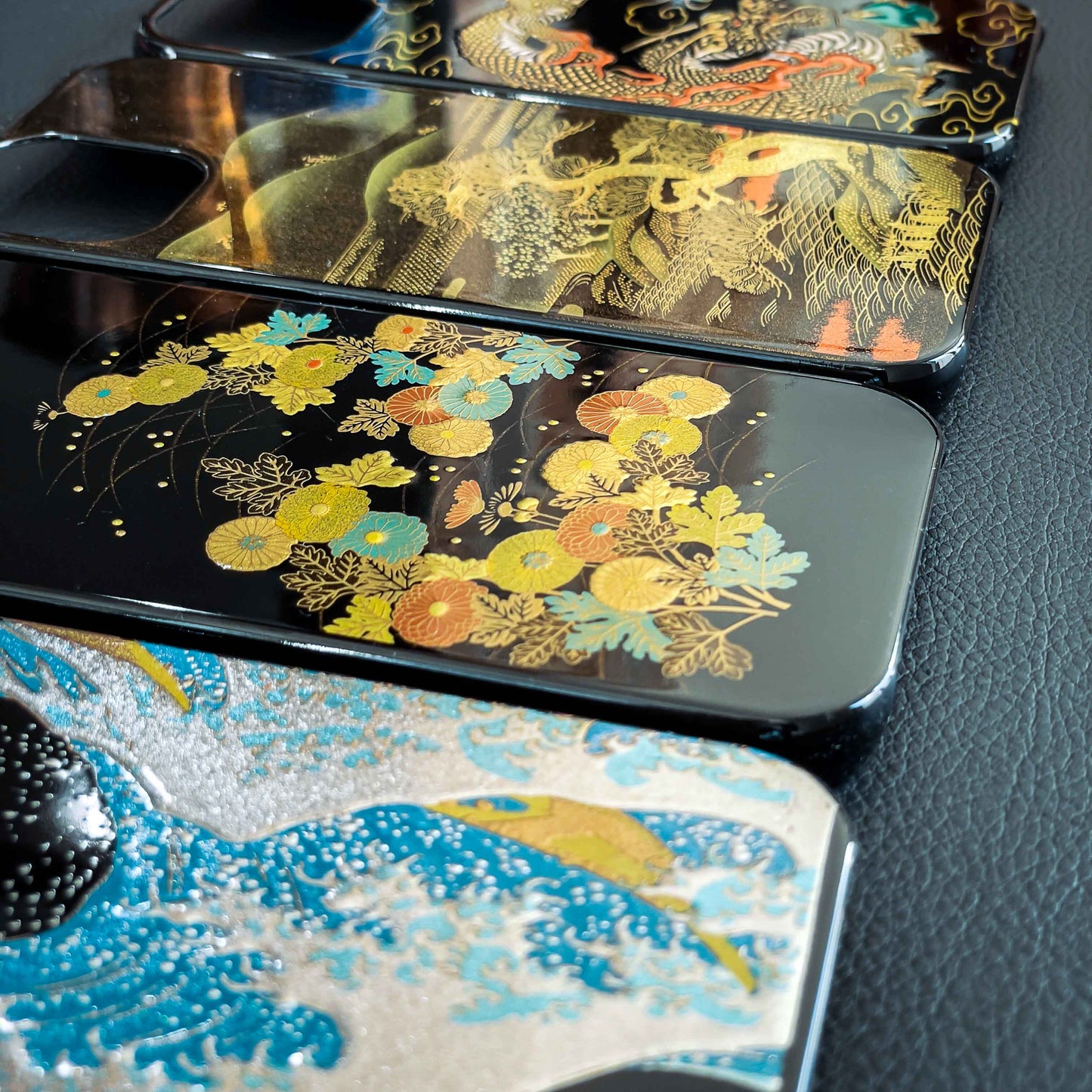 Line up of Japanese Lacquerware iPhone 15 cases