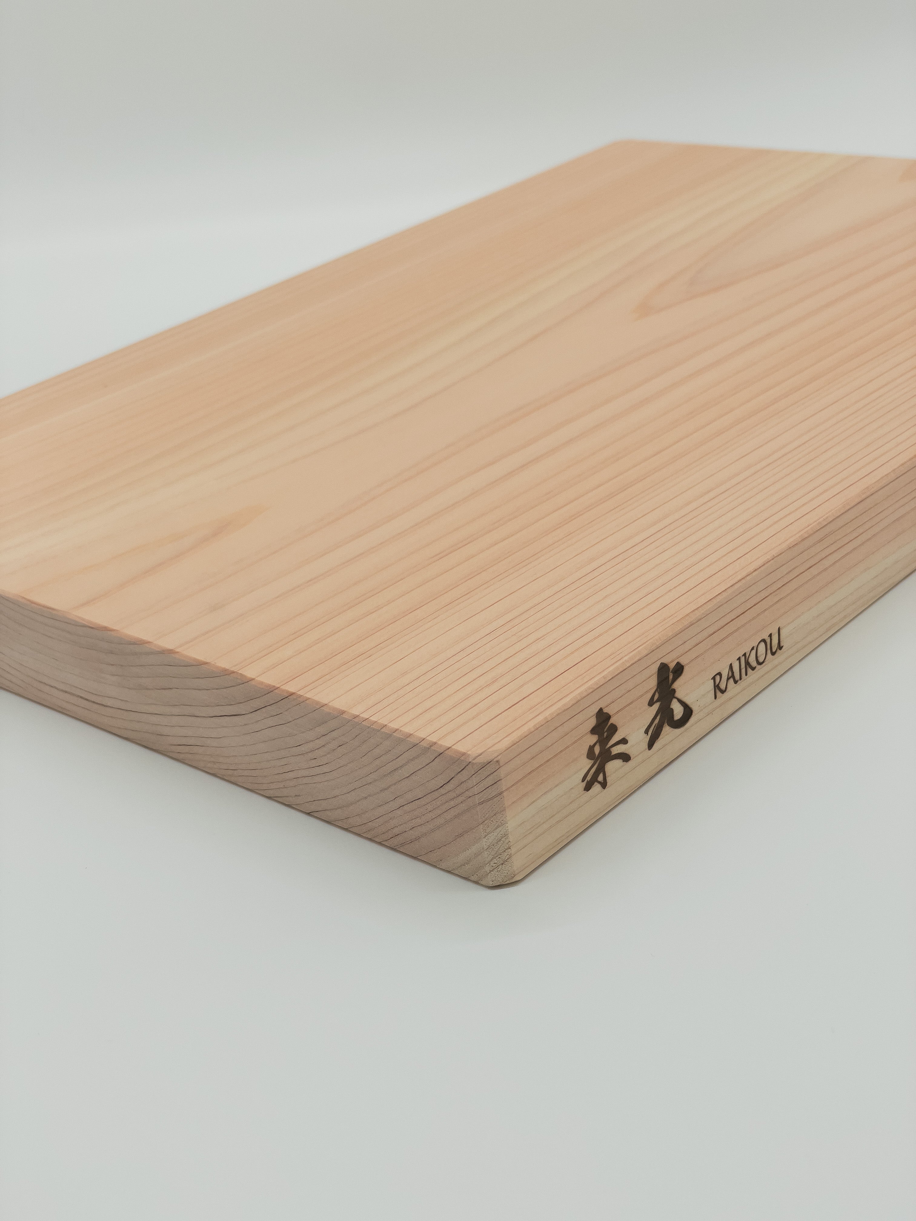raikou handmade natural hinoki wood cutting board top down broad view